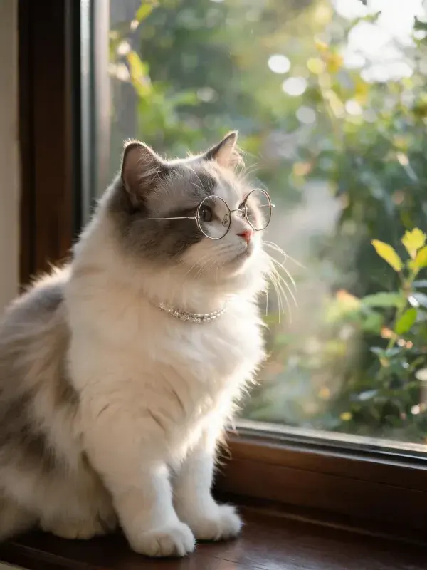 窗台上戴眼镜的布偶猫