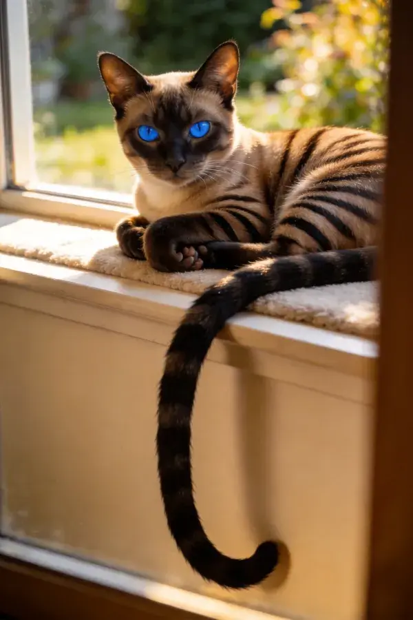 窗台上的蓝眼暹罗猫特写