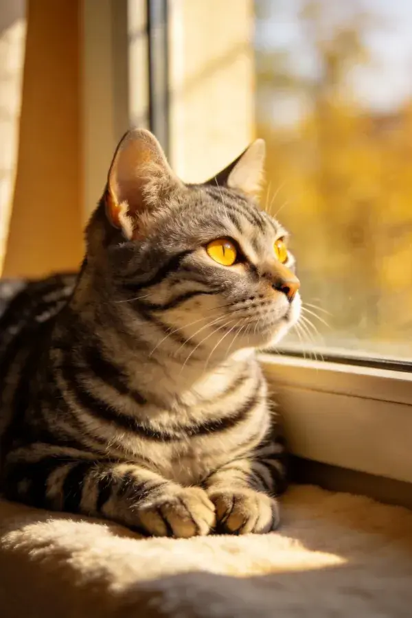 窗边眺望的虎斑短毛猫