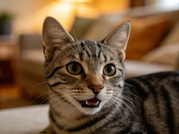 静态注视的短毛虎斑猫瞬间