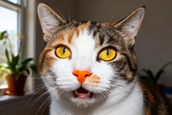 三色短毛家猫的特写表情