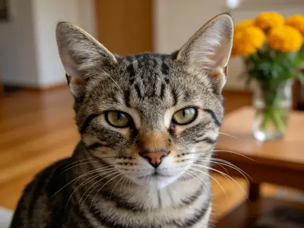 室内环境中短毛斑纹家猫特写