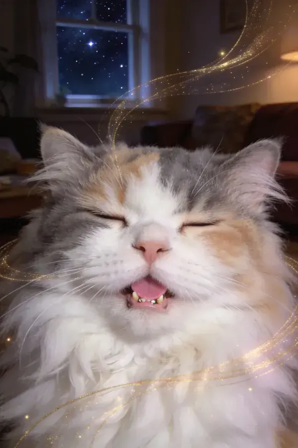 室内窗边三色长毛猫近景