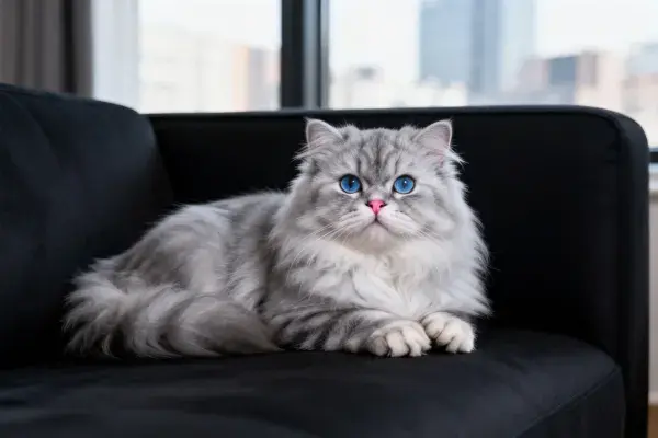 银灰长毛波斯猫静卧沙发