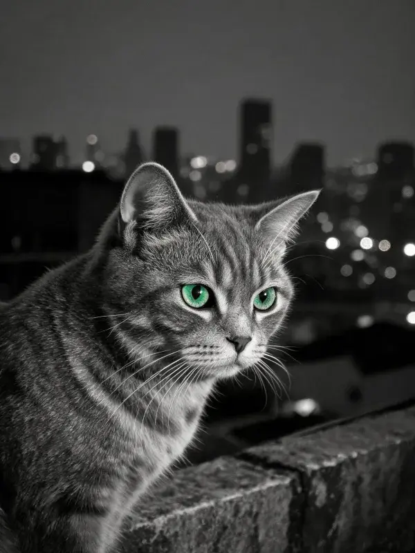 凝视城市夜景的短毛虎斑猫