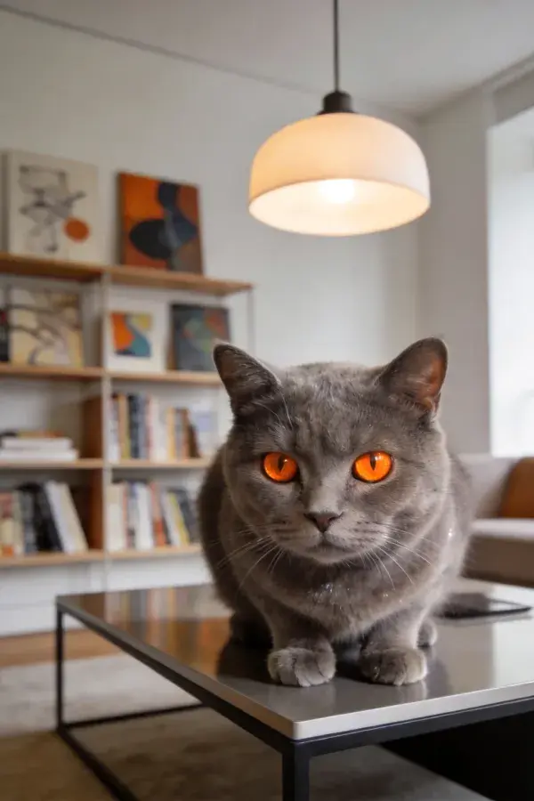 酷灰英国短毛猫近景特写场景