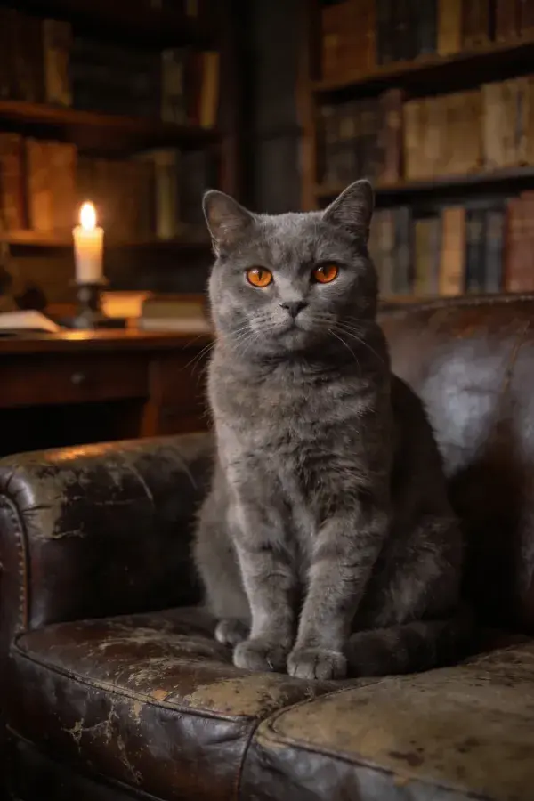 馆中静坐的英国短毛猫