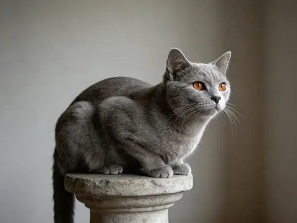 石柱上的英国短毛猫观察场景