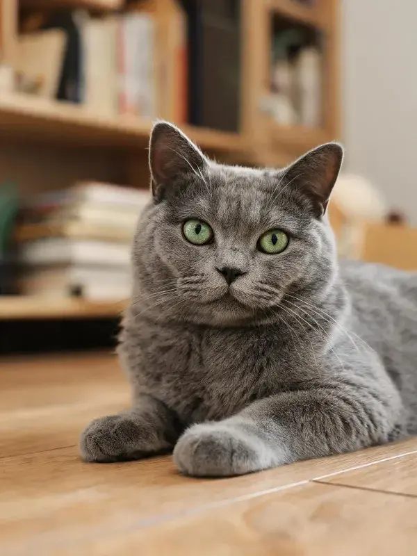 室内英国短毛猫安静趴卧场景