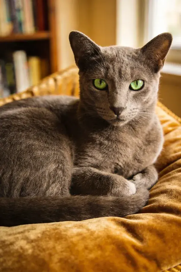 室内阳光下俄罗斯蓝猫特写