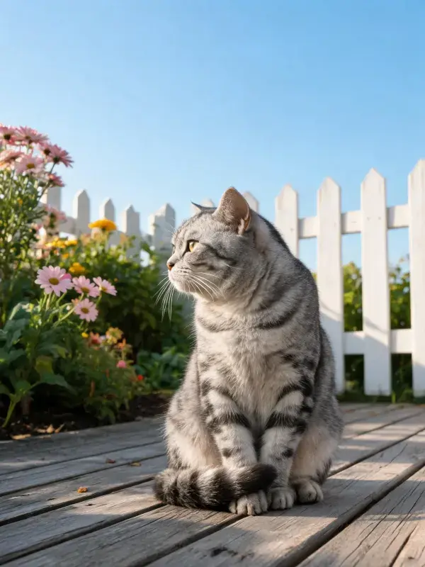 木平台上的银虎斑短毛猫