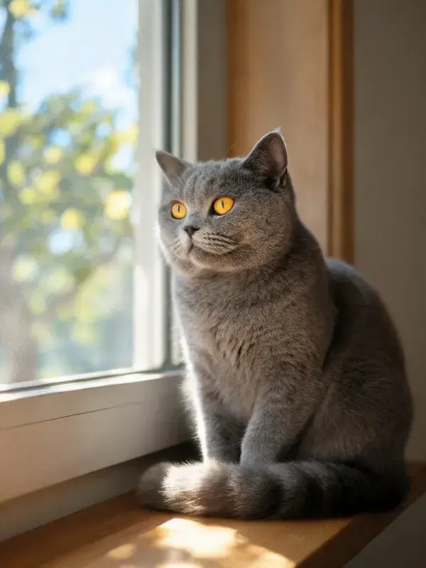 英短蓝猫在窗台的姿态