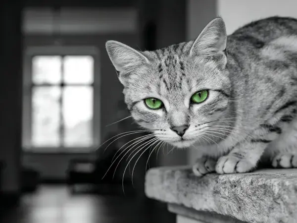 平台上的短毛虎斑猫特写