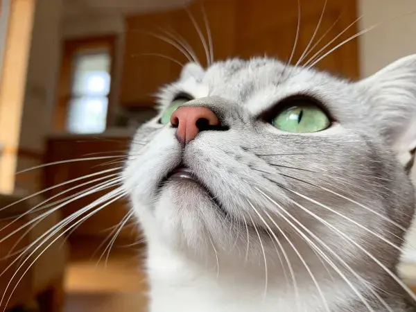 阳光下蓝眼睛短毛猫特写