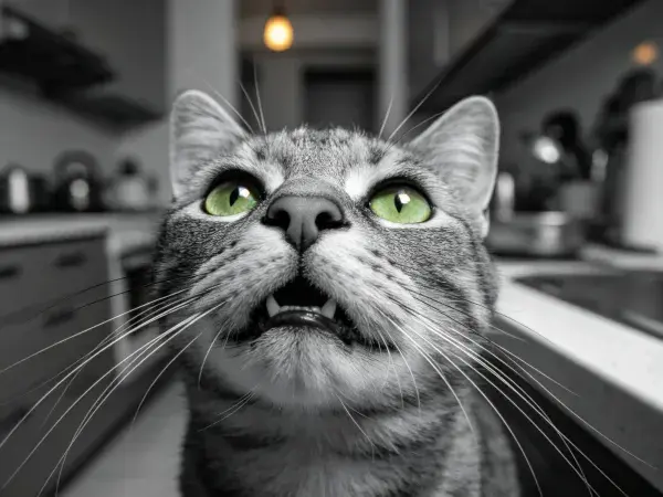 厨房环境中灰短毛家猫特写