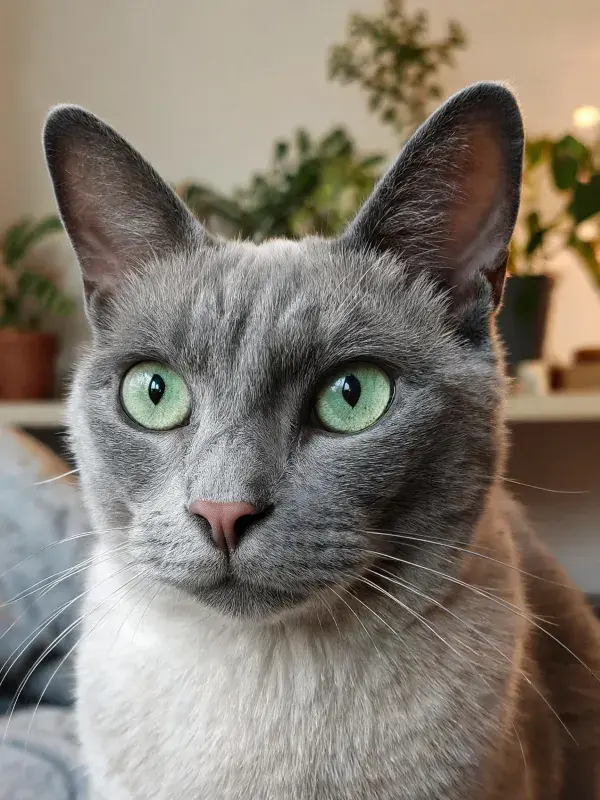 蓝灰色重点色猫室内特写图景