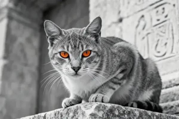 露天石阶上的短毛虎斑猫