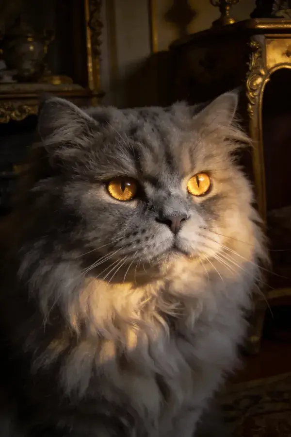 阳光下的长毛缅因猫特写
