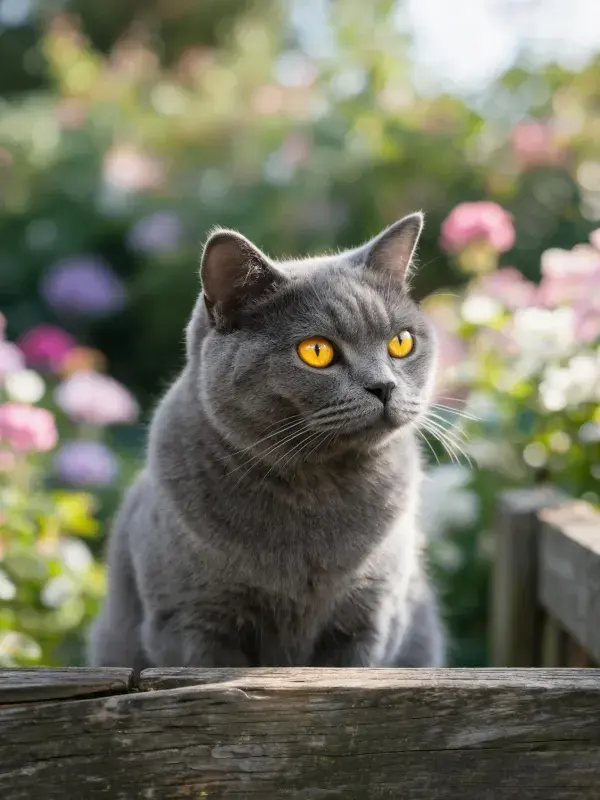 英国短毛猫于木栏后张望