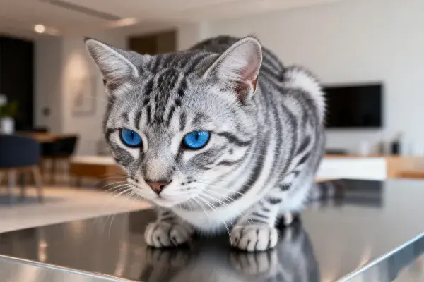 银色虎斑猫在现代室内空间的状态捕捉