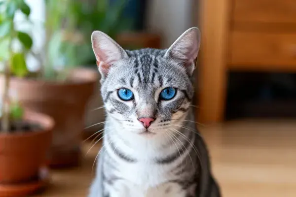 银虎斑猫安静坐于室内