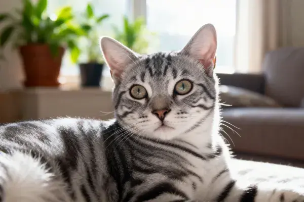 虎斑短毛猫在室内休憩