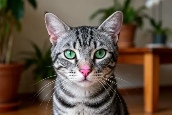 虎斑短毛猫凝视镜头瞬间