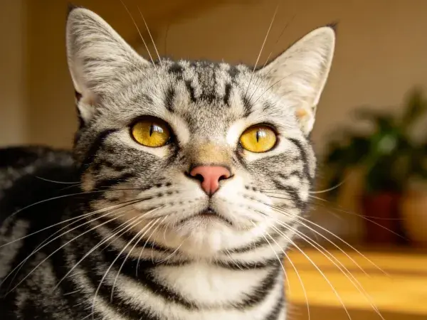室内环境中短毛虎斑猫注视镜头