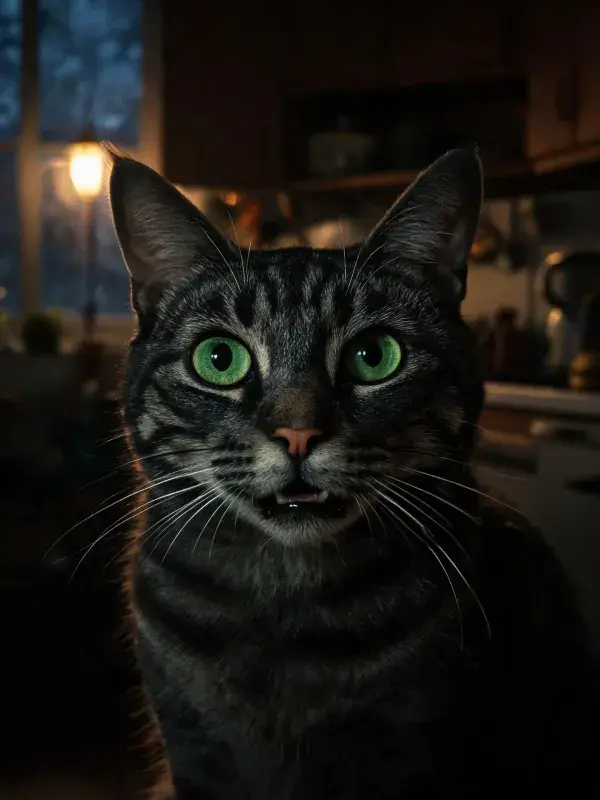 震惊凝视的短毛虎斑猫