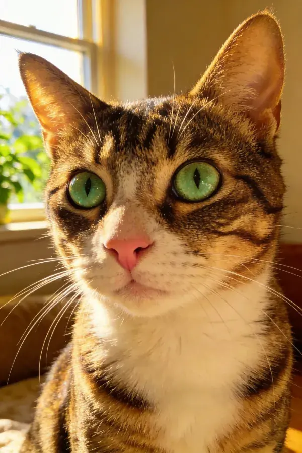室内阳光下短毛玳瑁猫特写