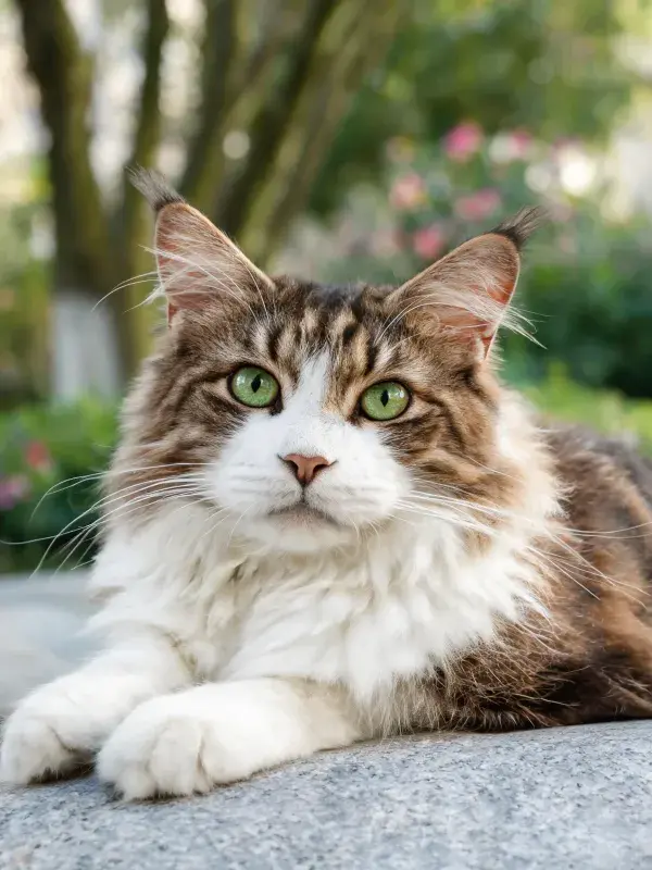 缅因猫在户外石面上的状态