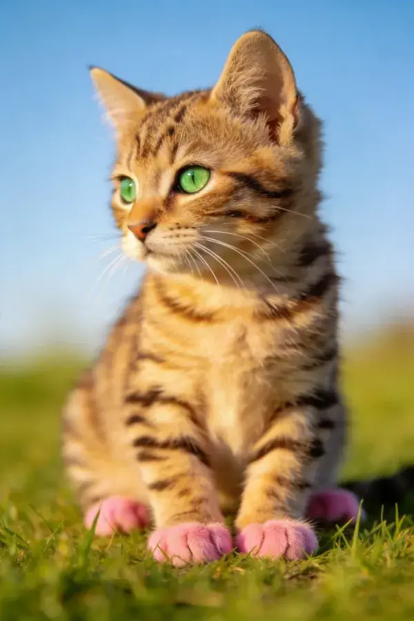 草地上的短毛虎斑家猫