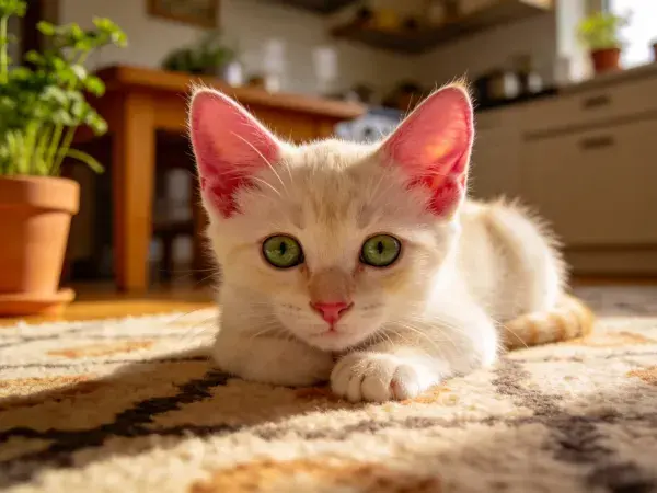 短毛家猫趴在室内地毯场景