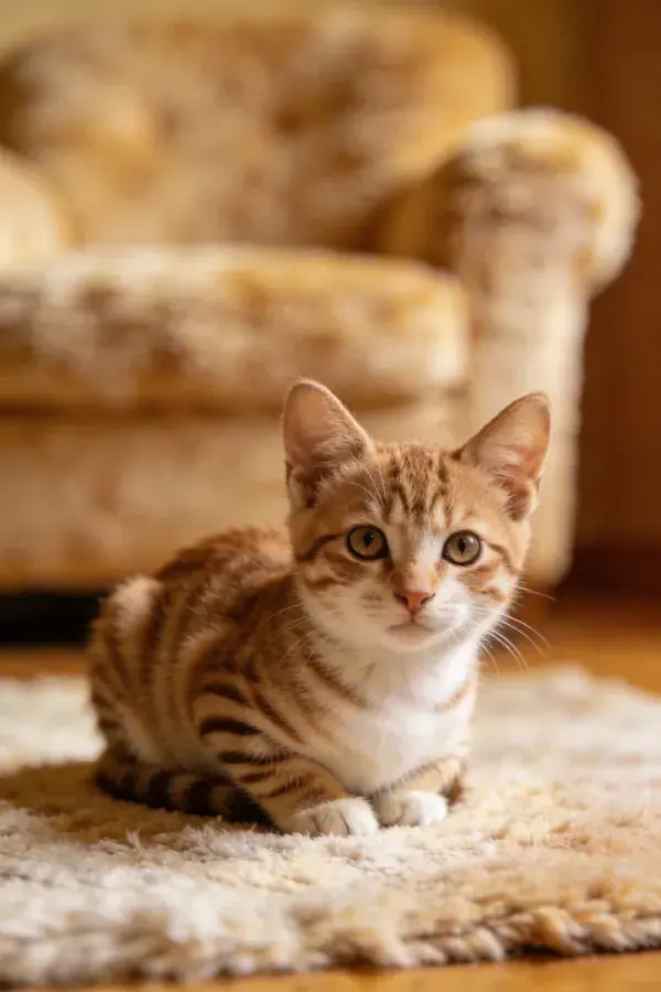 室内地毯上的橘色短毛家猫