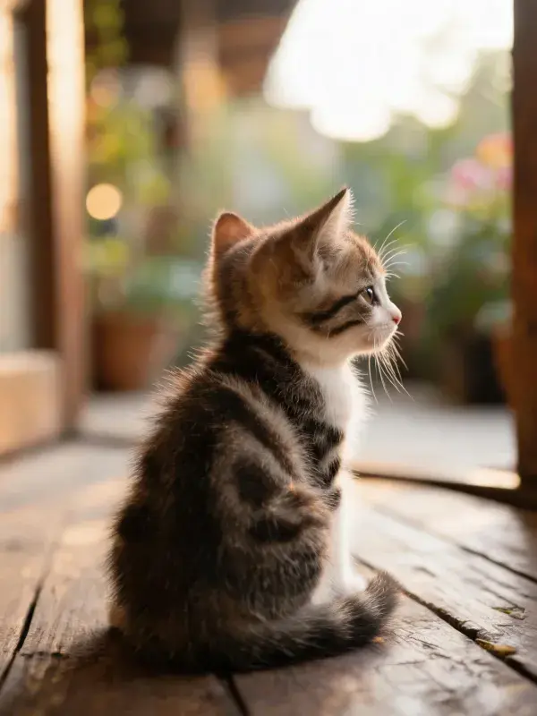 露天空间里的短毛虎斑家猫凝视姿态