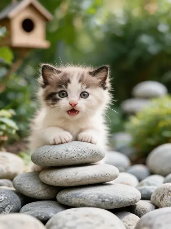 短毛家猫在石堆上的姿态