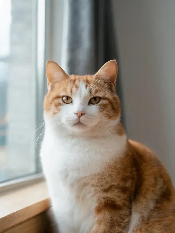 窗边橘白短毛家猫图景