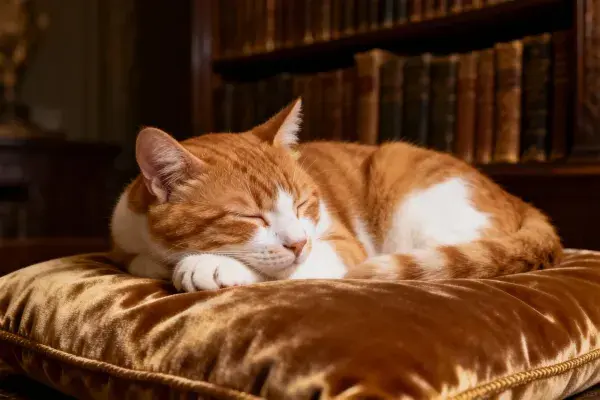 古典书房环境中短毛家猫休憩场景