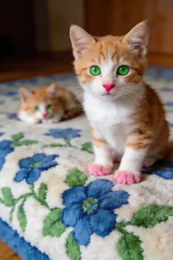 短毛家猫群像于花卉地毯之上