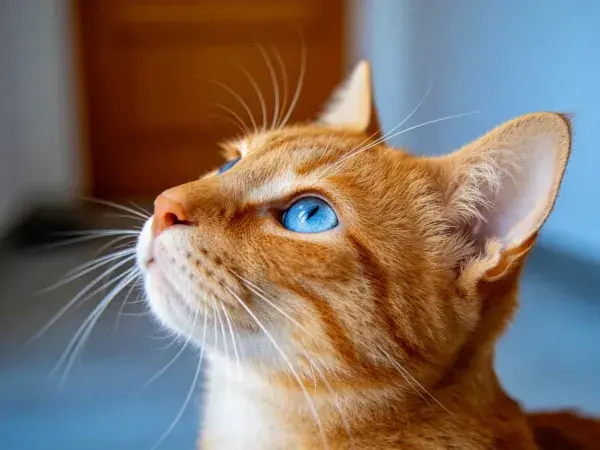 橘色蓝眼睛短毛猫仰望瞬间