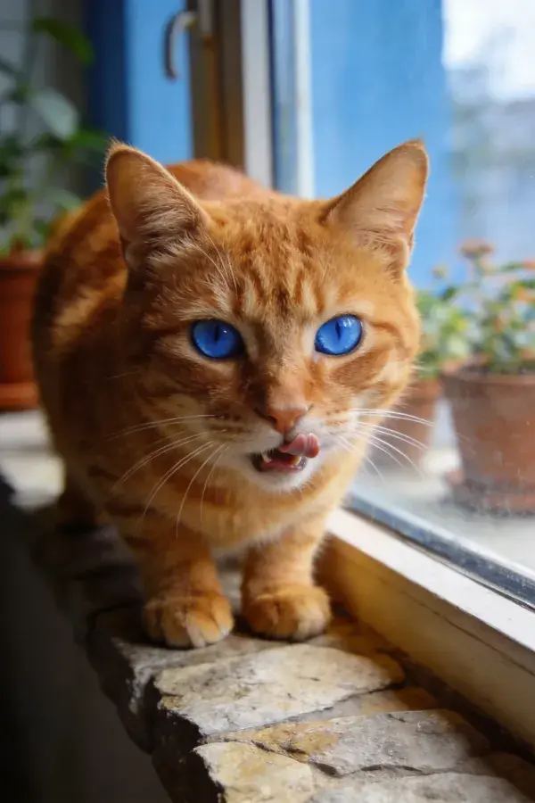 橘色短毛家猫站在窗台