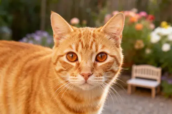 花园中橘色短毛家猫特写