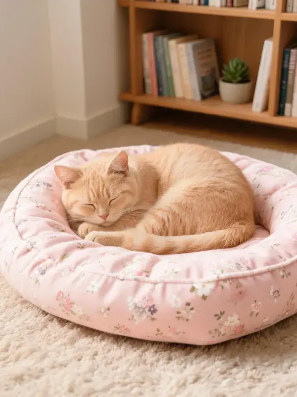 客厅地毯上的橘色短毛猫