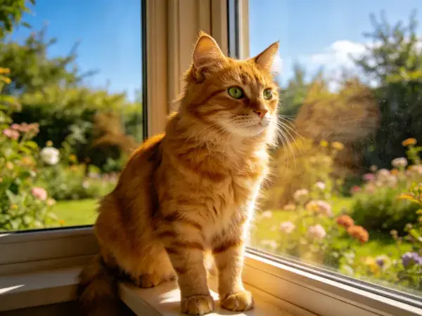 橘色虎斑短毛猫窗台观景