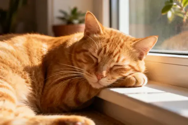 橘色短毛家猫在窗台上休息