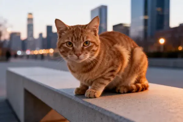 城市步道上的短毛橙虎斑猫
