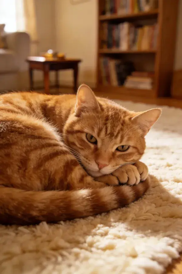 室内地毯上的橘色虎斑猫