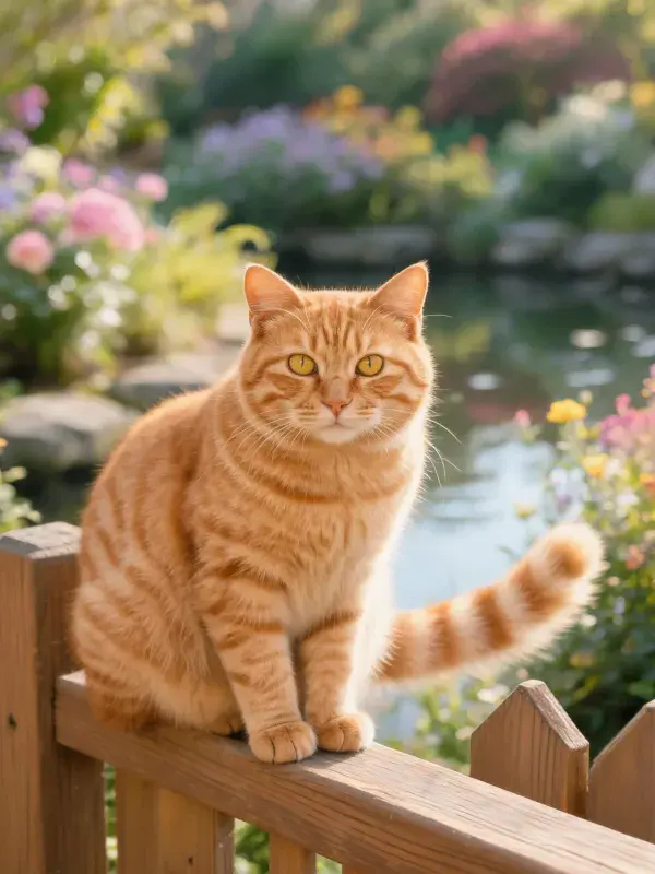 橘色虎斑猫栖息木栅栏的特写