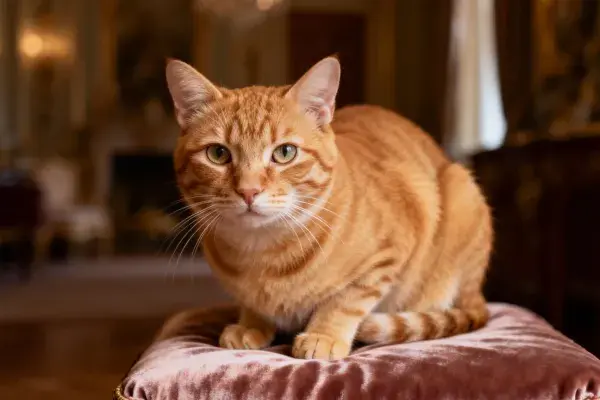 客厅暖光下的橙虎斑短毛家猫