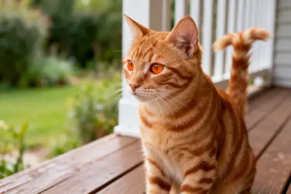 橙虎斑短毛家猫凝视户外